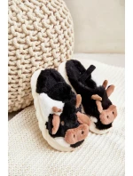 Detské chlpaté papuče s motívom kravy Black Tamorrin