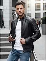 Pánska prechodná kožená bunda čierna FashionStreet TX4732