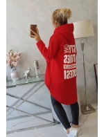 Zateplená mikina s dlhým chrbtom a kapucňou červená