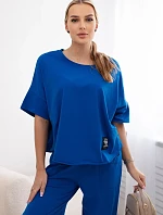 Súprava bavlnená blúzka + nohavice chrpová modrá