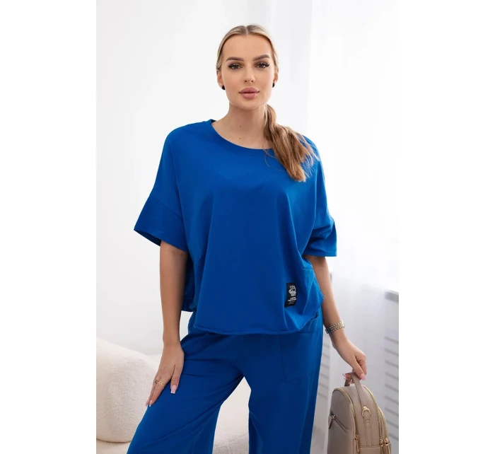 Súprava bavlnená blúzka + nohavice chrpová modrá