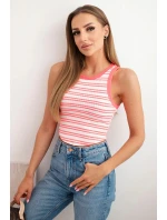 Dámska bavlnená pruhovaná blúzka bez rukávov Pink Neon