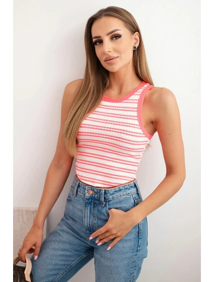 Dámska bavlnená pruhovaná blúzka bez rukávov Pink Neon
