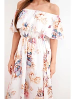 Dámské viskózové šaty model 22148024 střihu s květy béžová - K-Fashion Dámské viskózové šaty model 22148024 střihu s květy béžová - K-Fashion