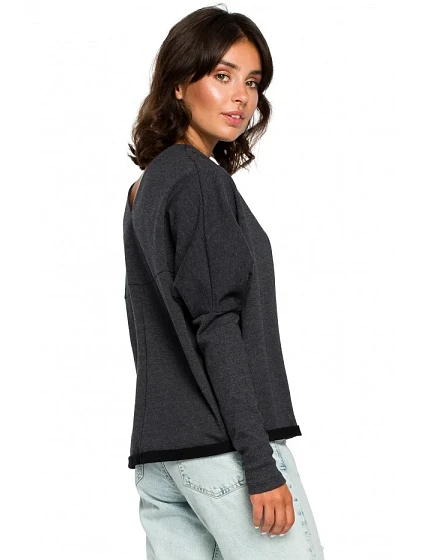 model 18001898 Oversized top s výstřihem do V na zádech grafitový - BeWear model 18001898 Oversized top s výstřihem do V na zádech grafitový - BeWear