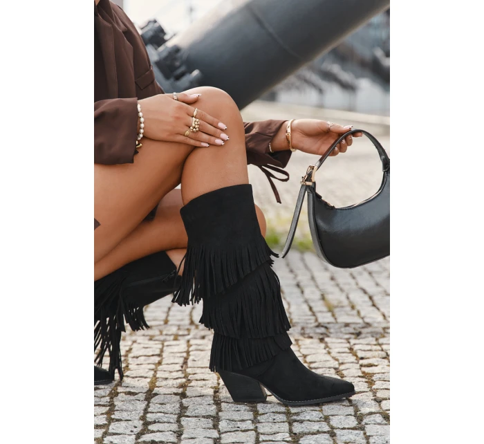 Brivina dámske zateplené kovbojské čižmy so strapcami - čierne Brivina dámske zateplené kovbojské čižmy so strapcami - čierne