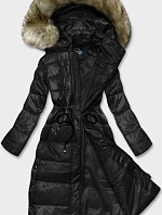 Dámska prešívaná dlhá bunda čierna (H-201)