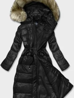 Čierna dámska dlhá prešívaná bunda (H-201)