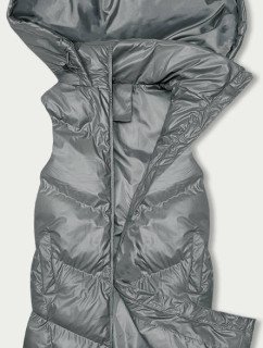 Dlhá šedá páperová vesta s kapucňou (5M3183-105)