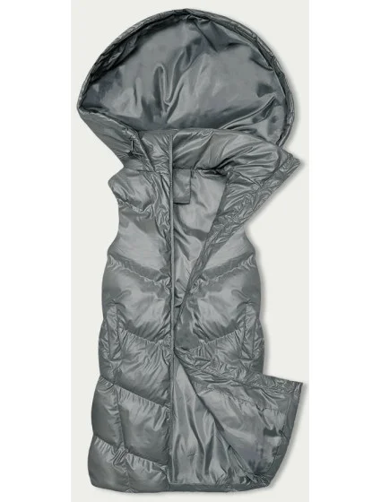 Dlhá šedá páperová vesta s kapucňou (5M3183-105)