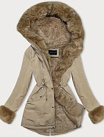 Krátka zimná bunda s kožušinou svetlo béžová (16M9062-62)