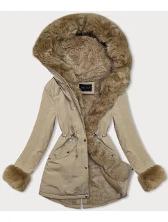 Světle béžová krátká zimní bunda parka s kožešinovou podšívkou model 21247285 - J.STYLE