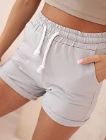 Dámske bavlnené šortky s elastickým pásom a šnúrkou na stiahnutie šedé