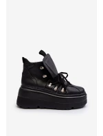 Zazoo 3416 Skórzane Damskie Buty Sportowe Czarne