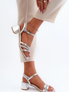 Sandały Damskie Na Niskim Obcasie Z Eko Skóry Sergio Leone SK046 Srebrne