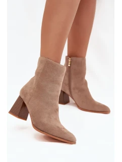 Botki Damskie Z Eko Zamszu Na Słupku Zamek Beżowe Zelita