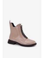 Lakované dámské kotníkové boty z pravé kůže D A model 21713796 108 béžové - D&A