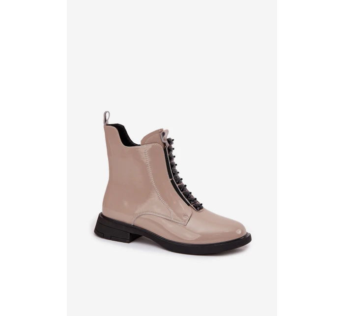 Lakované dámské kotníkové boty z pravé kůže D A model 21713796 108 béžové - D&A