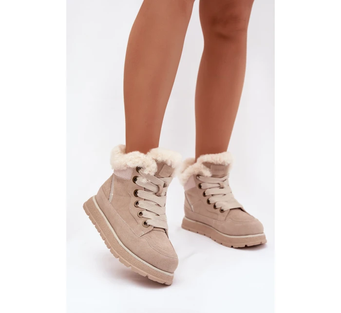 Semišové sněhule dámské na platformě s kožíškem Big Star model 21786619 béžové - Big Star Shoes