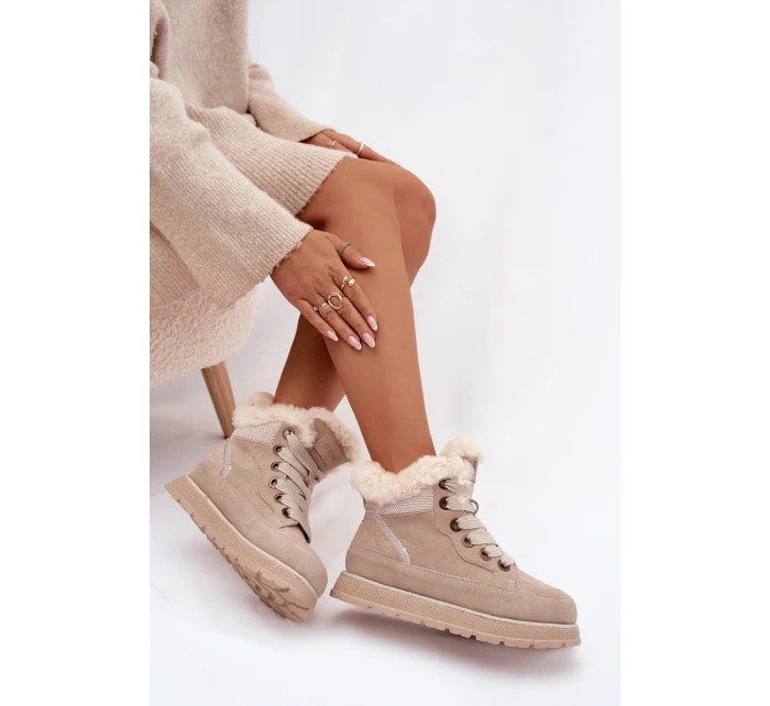 Semišové sněhule dámské na platformě s kožíškem Big Star model 21786619 béžové - Big Star Shoes
