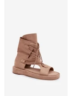 Dámske semišové sandále Eko so zvrškom a šnurovaním Beige Ferlisse
