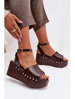 Dámské sandály na platformě se zlatými sponami čokoládové Galorina