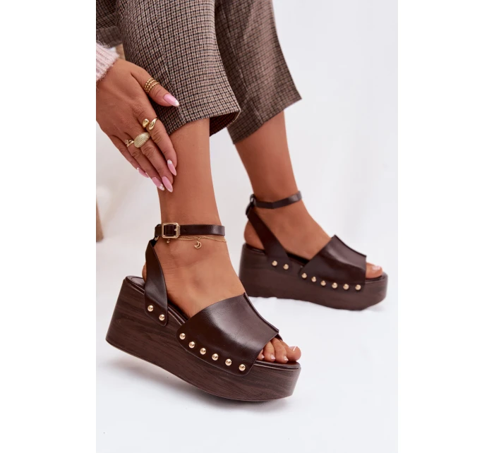 Dámské sandály na platformě se zlatými sponami čokoládové Galorina