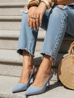 Dámske semišové čižmy s otvoreným podpätkom modré FashionStreet ZY1374