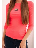 Dámska pruhovaná blúzka s 3/4 rukávmi a ozdobnou aplikáciou ružová neónová