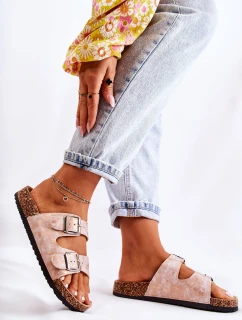 Damskie Klapki Na Korku Z Klamrami Różowe Złoto Vivio