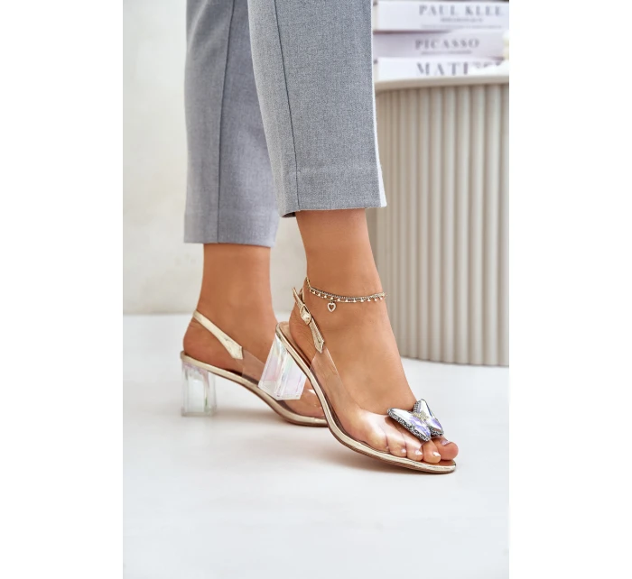 Transparentne Sandały Z Motylem Na Słupku D&A MR42-326 Złote Transparentne Sandały Z Motylem Na Słupku D&A MR42-326 Złote