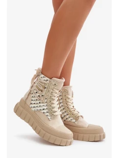Dámske vysoké tenisky na pevnej platforme Light Beige Kernia
