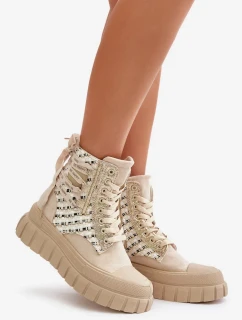 Dámske vysoké tenisky na pevnej platforme Light Beige Kernia