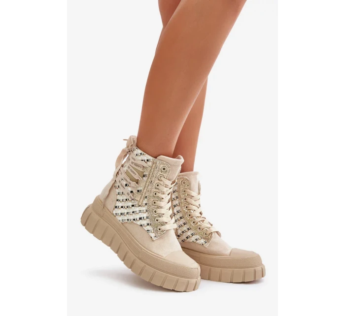 Dámske vysoké tenisky na pevnej platforme Light Beige Kernia