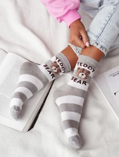 Dámske ponožky s pruhmi Medvedík - sivé