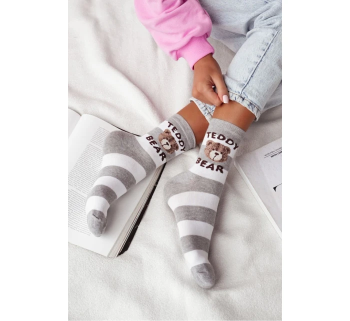 Dámske ponožky s pruhmi Medvedík - sivé Dámske ponožky s pruhmi Medvedík - sivé