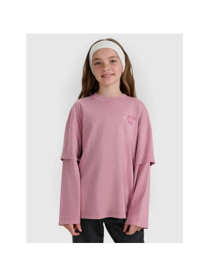 Dievčenské tričko s nadrozmernou potlačou a dlhým rukávom 4F 4FJRAW25TLONF543-54S