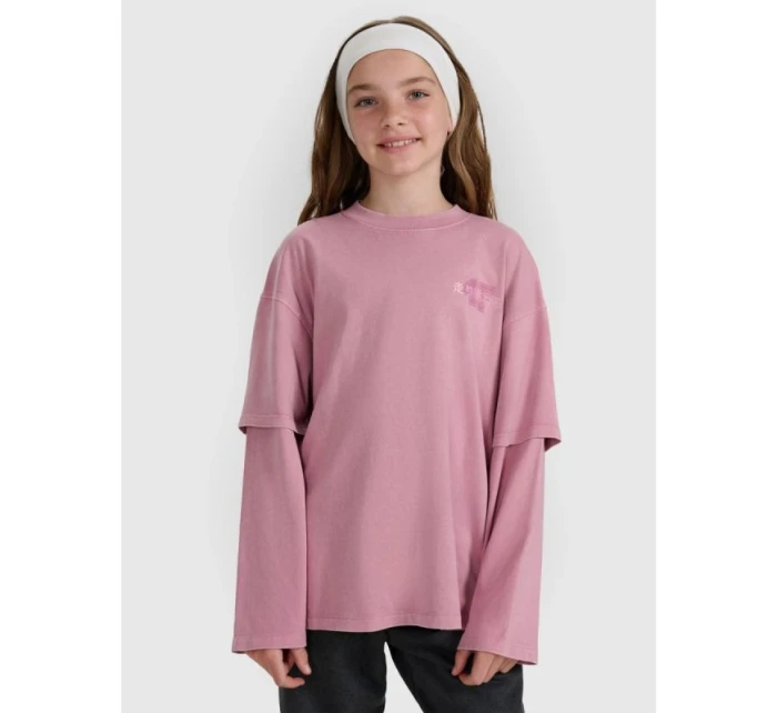 Dievčenské tričko s nadrozmernou potlačou a dlhým rukávom 4F 4FJRAW25TLONF543-54S