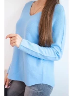 Dámsky viskózový sveter s výstrihom do V modrý