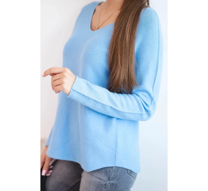 Dámsky viskózový sveter s výstrihom do V modrý