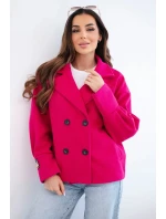Dámske krátke dvojradové sako s golierom fuchsiovej farby