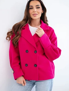 Dámske krátke dvojradové sako s golierom fuchsiovej farby