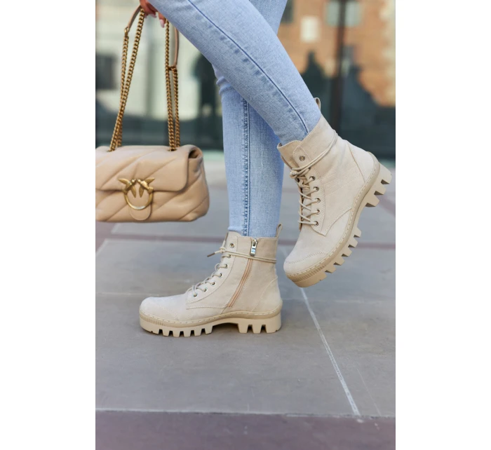 Zamszowe Traperki Botki Beżowe Layden