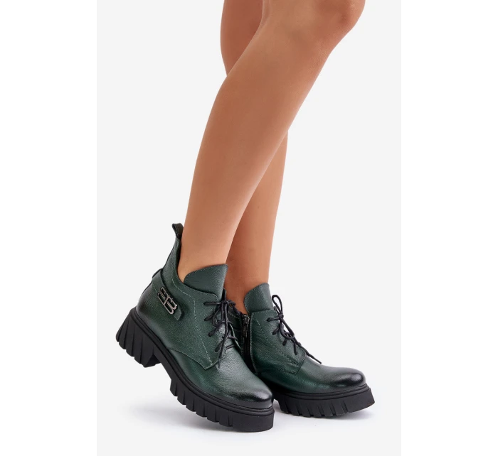 Dámské Kožené Kotníkové Boty S Svrškem Zateplené Tmavě Zelené model 21673818 - Zazoo