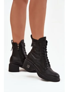 Zateplené dámské kotníkové boty z pravé kůže na klínku model 21713400 Černé - VINCEZA