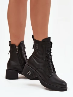 Ocieplane Botki Damskie Z Naturalnej Skóry Na Klocku Vinceza 66819 Czarne