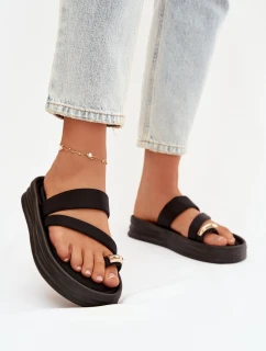 dámské pantofle s pásky a zlatým detailem Černé model 21918873 - Boto