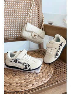 Detská športová obuv na suchý zips s leopardím vzorom Perrin - béžová