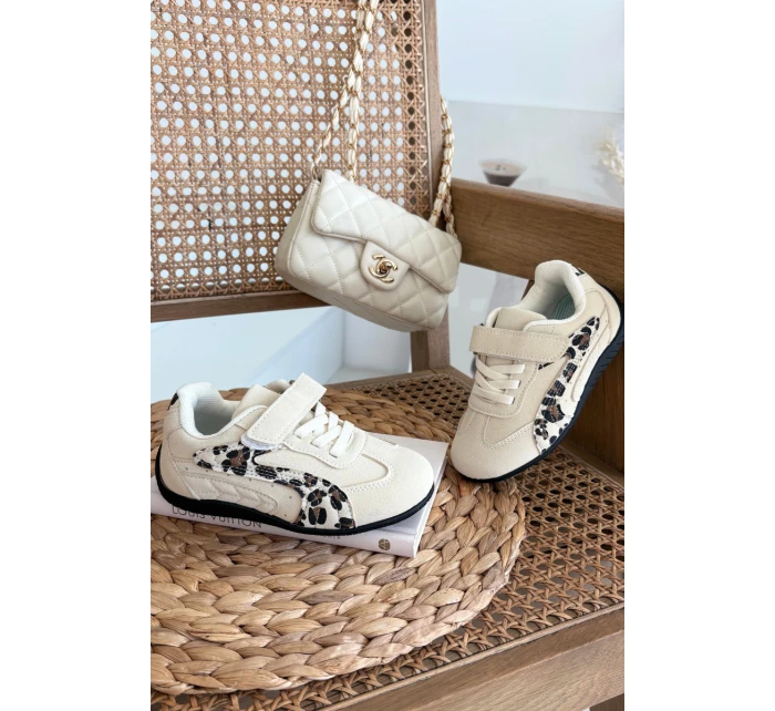 Detská športová obuv na suchý zips s leopardím vzorom Perrin - béžová