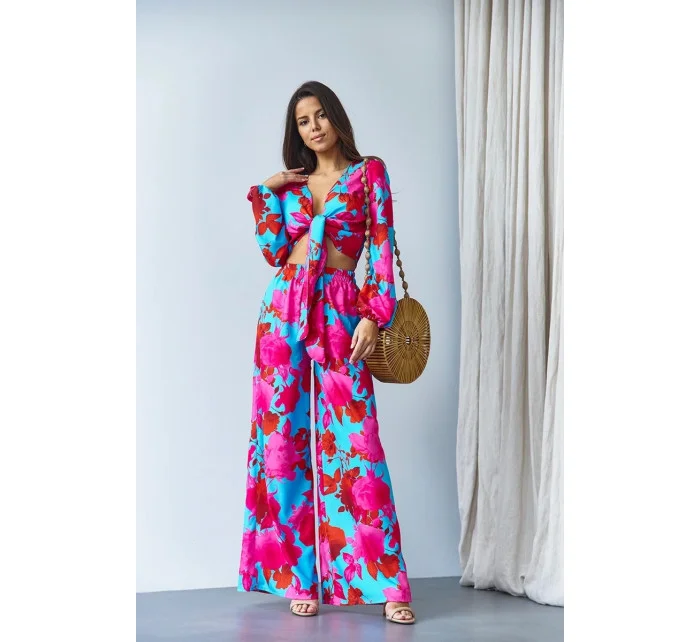 Súprava blúzky a širokých nohavíc modrá (8175)